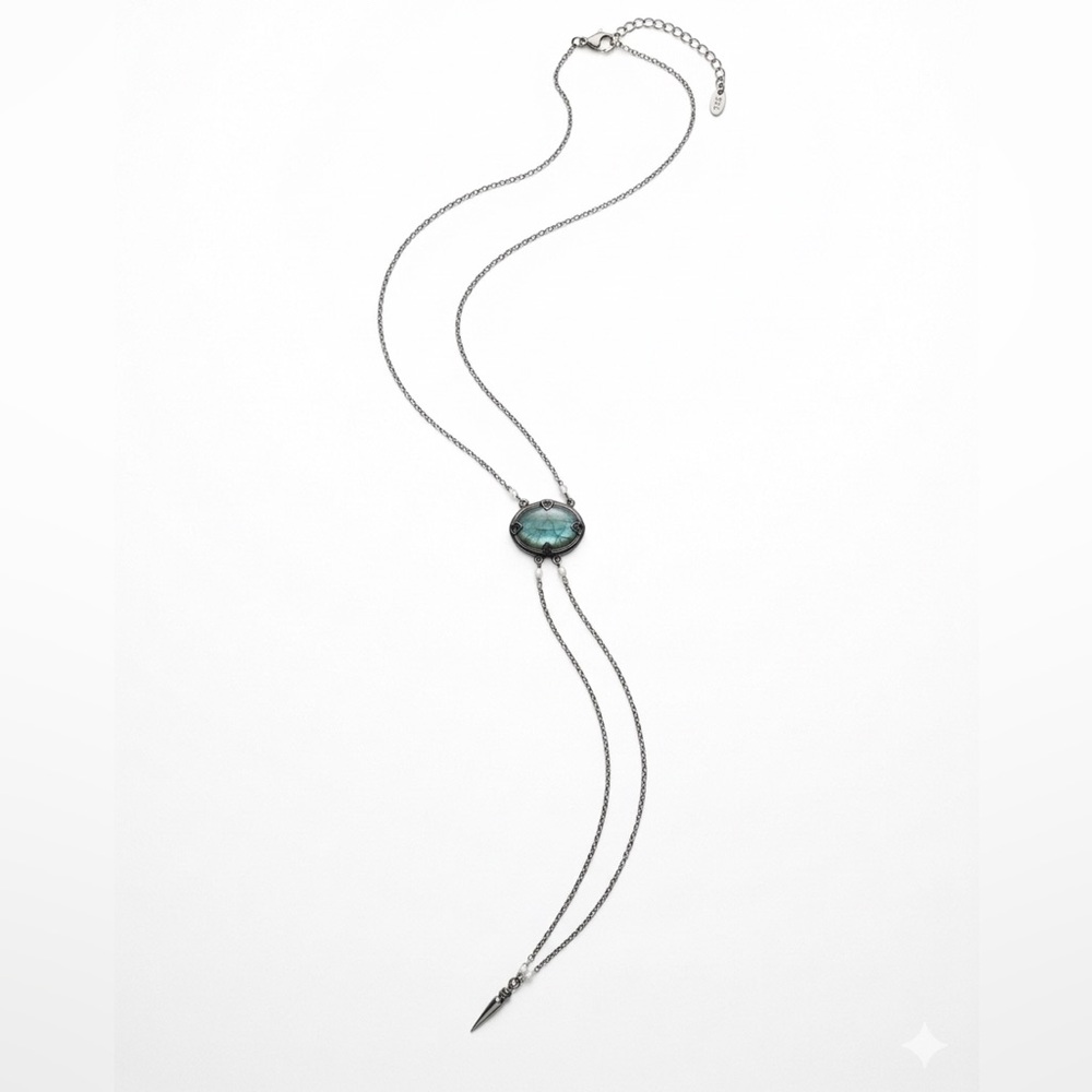 Chan Luu Sterling Silver Lariat Necklace with Blue-Grey Stone